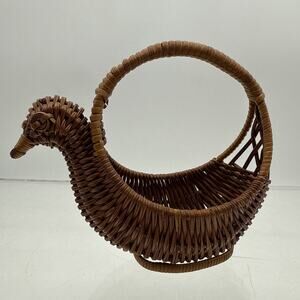 Vintage Mini Rattan Wicker Basket Chicken Rooster Egg Handle Farmhouse Brown 6x5